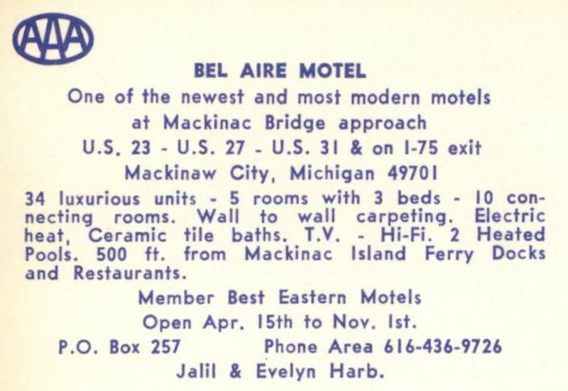 Bel-Aire Motel (Great Lakes Inn, Bel Aire Motel) - Vintage Postcard (newer photo)